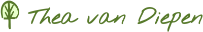 Site logo: a simple tree drawing followed by the name "Thea van Diepen" in a font that looks like someone printed it by hand